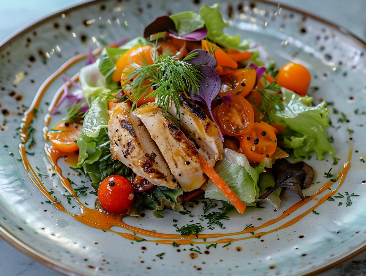 Овочевий салат з курячим філе та зеленню